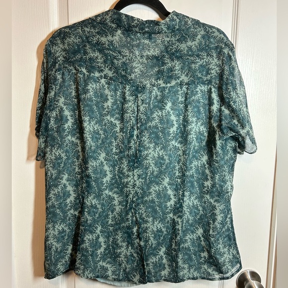 Jones New York Green Patterned Women Top 100% Silk - Size 14W - Picture 4 of 8